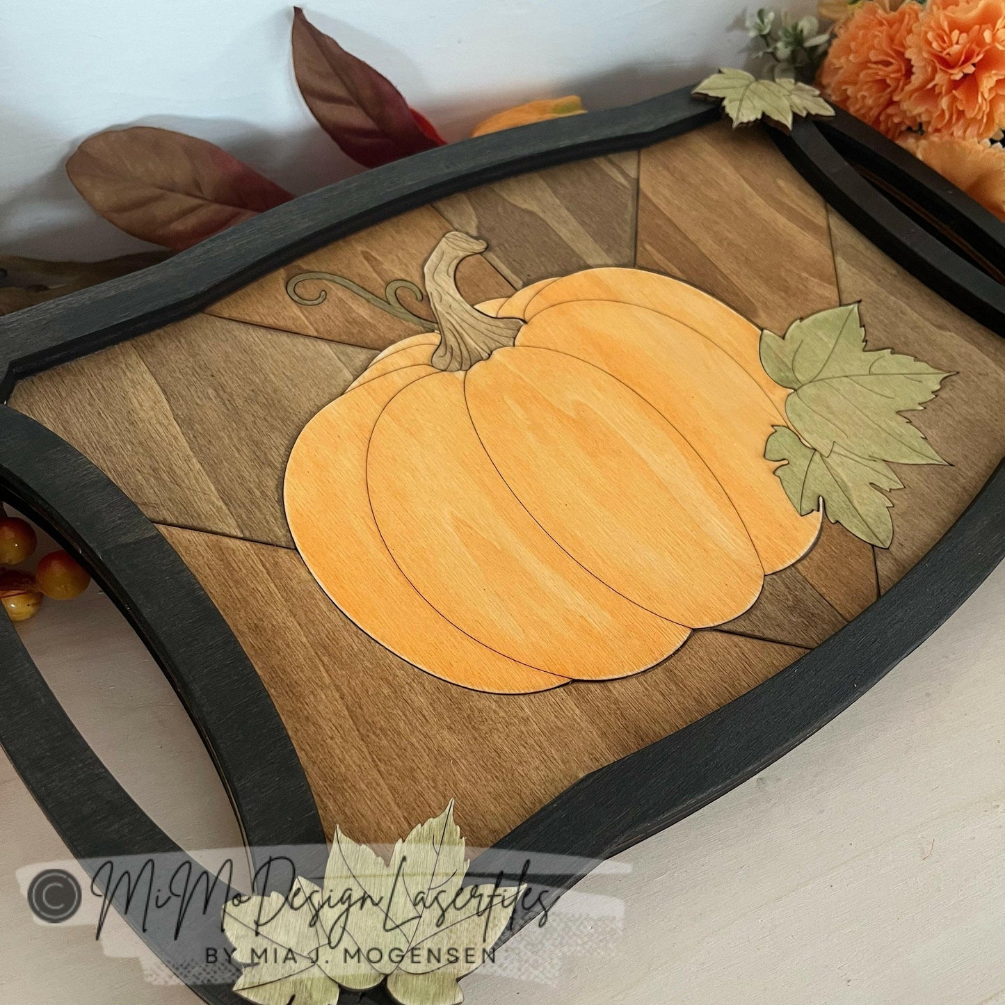 Pumpkin Fall Leaves Homedecor Tray