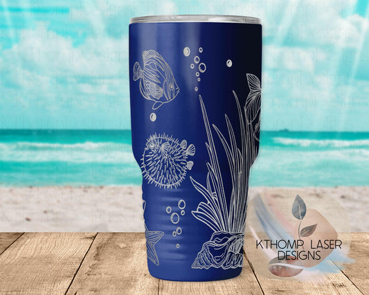 Ocean Life Laser Engraved Full Wrap Design for 20oz & 30oz Tumblers, Digital Download, SVG, Seamless Fish Design, Tumbler Wrap For Rotary