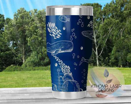 Whales Laser Engraved Full Wrap Design for 20oz & 30oz Tumblers, Digital Download, SVG, Seamless Whales Design, Tumbler Wrap For Rotary