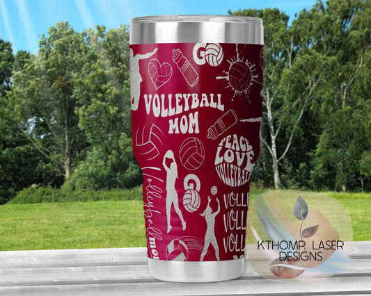 Volleyball Mom Laser Engraved Full Wrap Design for 20oz & 30oz Tumblers, Digital Download, SVG, Seamless Design, Tumbler Wrap For Rotary