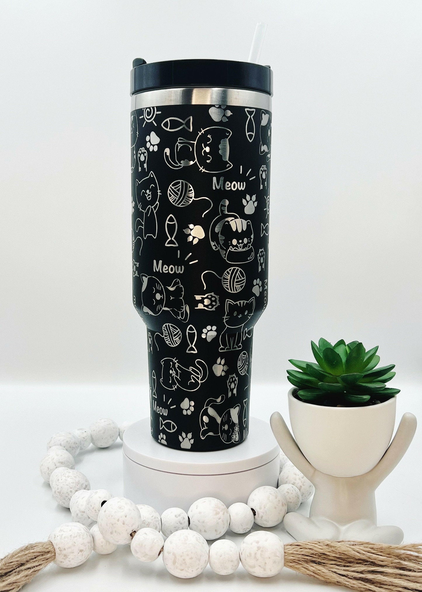 Cat Doodles Laser Engraved Full Wrap Design for 40oz Tumbler, Digital Download, Cute Cats Seamless Design, SVG Tumbler Wrap For Laser Rotary