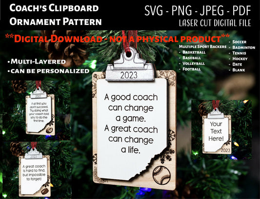 Coach Clipboard Sports Christmas Ornaments SVG, PNG
