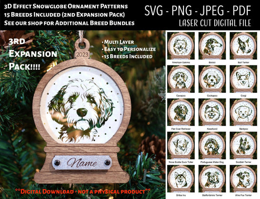 Dog Breed Snowglobe Christmas Ornaments Digital File SVG/PNG (Expansion Pack 2 - 15 Additional Breeds)