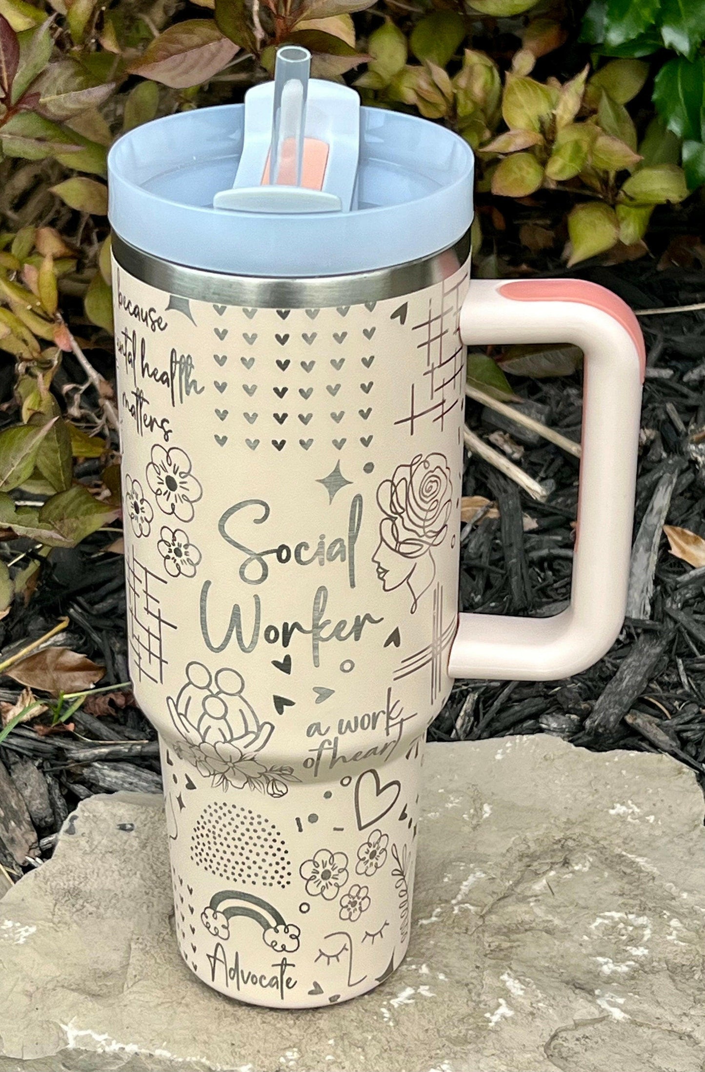 Social Worker Mental Health Laser Engraved Full Wrap Design for 40oz Tumbler, Digital Download, Seamless Design, SVG Wrap For Laser Rotary