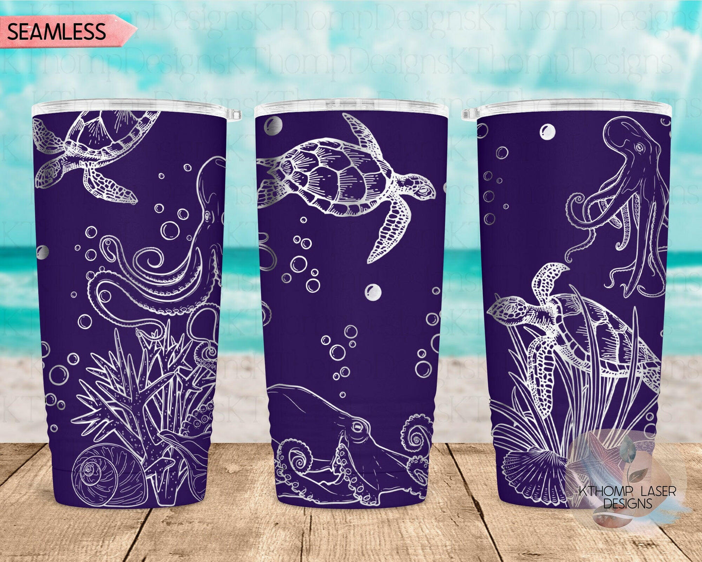 Octopus and Turtles Laser Engraved Full Wrap Design for 20oz & 30oz Tumblers, Digital Download, SVG Seamless Design, Tumbler Wrap For Rotary