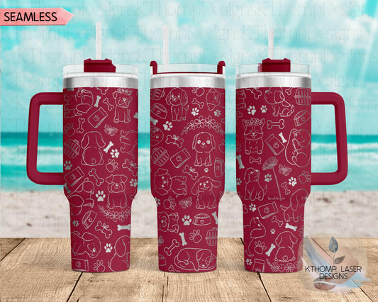 Dog Doodles Laser Engraved Full Wrap Design for 40oz Tumbler, Digital Download, Cute Dogs Seamless Design, SVG Tumbler Wrap For Laser Rotary