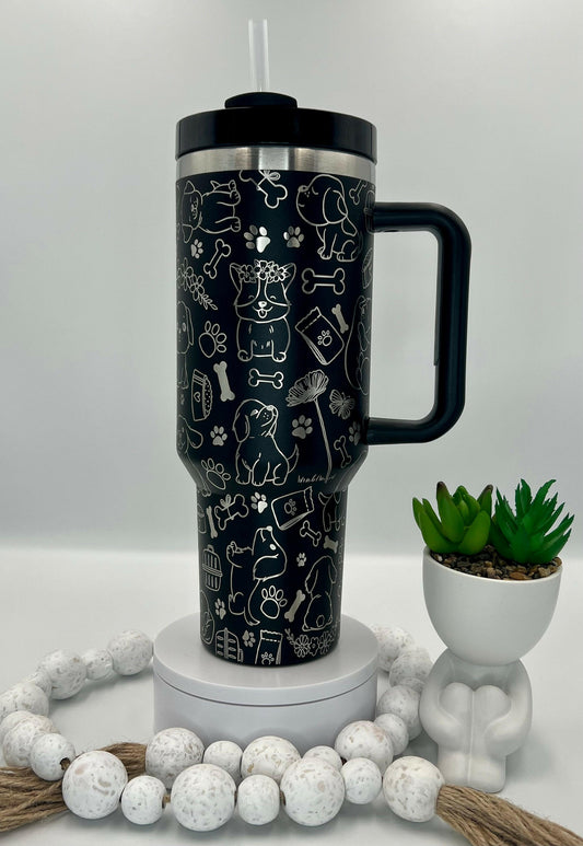 Dog Doodles Laser Engraved Full Wrap Design for 40oz Tumbler, Digital Download, Cute Dogs Seamless Design, SVG Tumbler Wrap For Laser Rotary