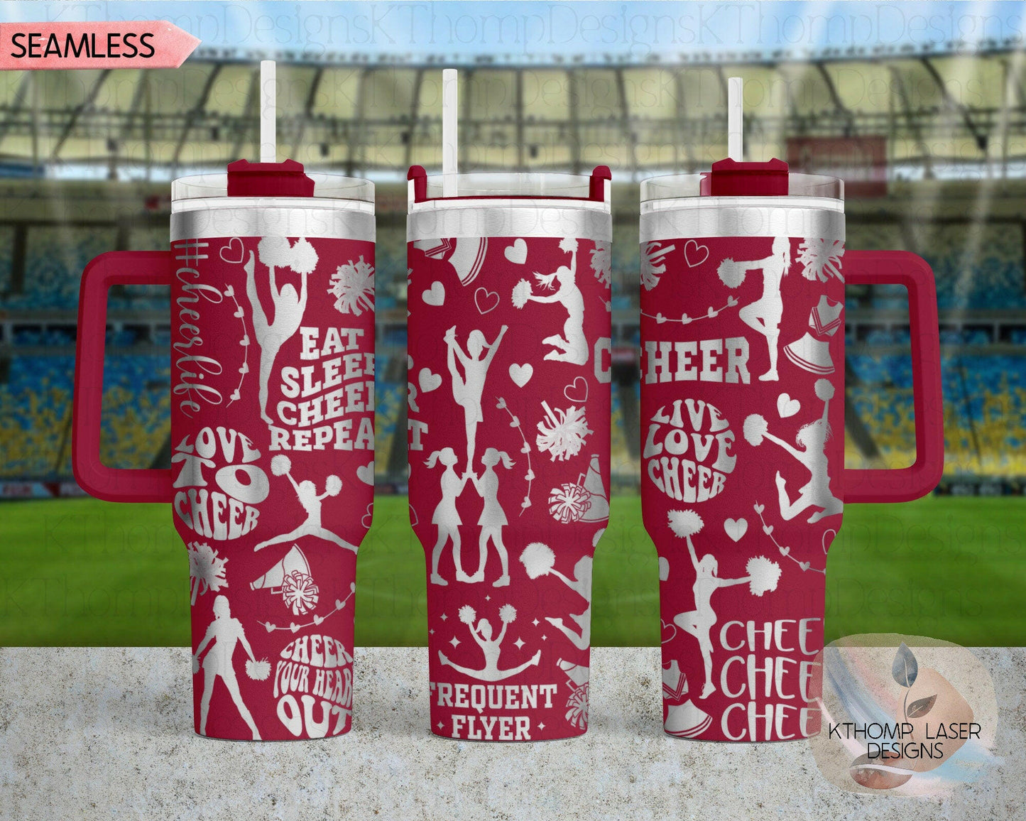 Cheer Laser Engraved Full Wrap Design for 40oz Tumbler, Digital Download, SVG, Cheerleader Seamless Design, Tumbler Wrap For Laser Rotary