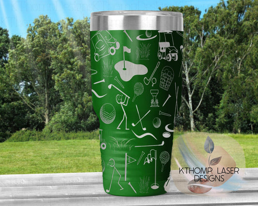 Golf Doodles Laser Engraved Full Wrap Design for 20oz & 30oz Tumblers, Digital Download, SVG, Seamless Golf Design, Tumbler Wrap For Rotary