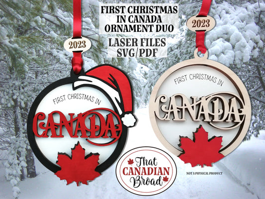 First Christmas In Canada ornament, gift tag, Canadian themed ornament, laser file, digital file only