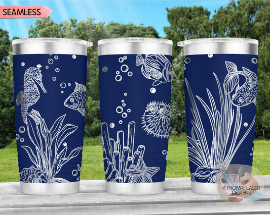 Ocean Life Laser Engraved Full Wrap Design for 20oz & 30oz Tumblers, Digital Download, SVG, Seamless Fish Design, Tumbler Wrap For Rotary