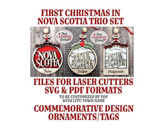 NOVA SCOTIA commemorative ornament and tag set Canadian themed ornaments and tags laser files digital files only Nova Scotia Canada