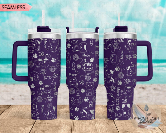 Cat Doodles Laser Engraved Full Wrap Design for 40oz Tumbler, Digital Download, Cute Cats Seamless Design, SVG Tumbler Wrap For Laser Rotary