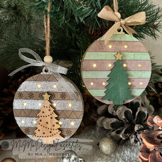 Fairy Light Bauble Ornaments, scored designs with layered Christmas Tree for LED Lights
