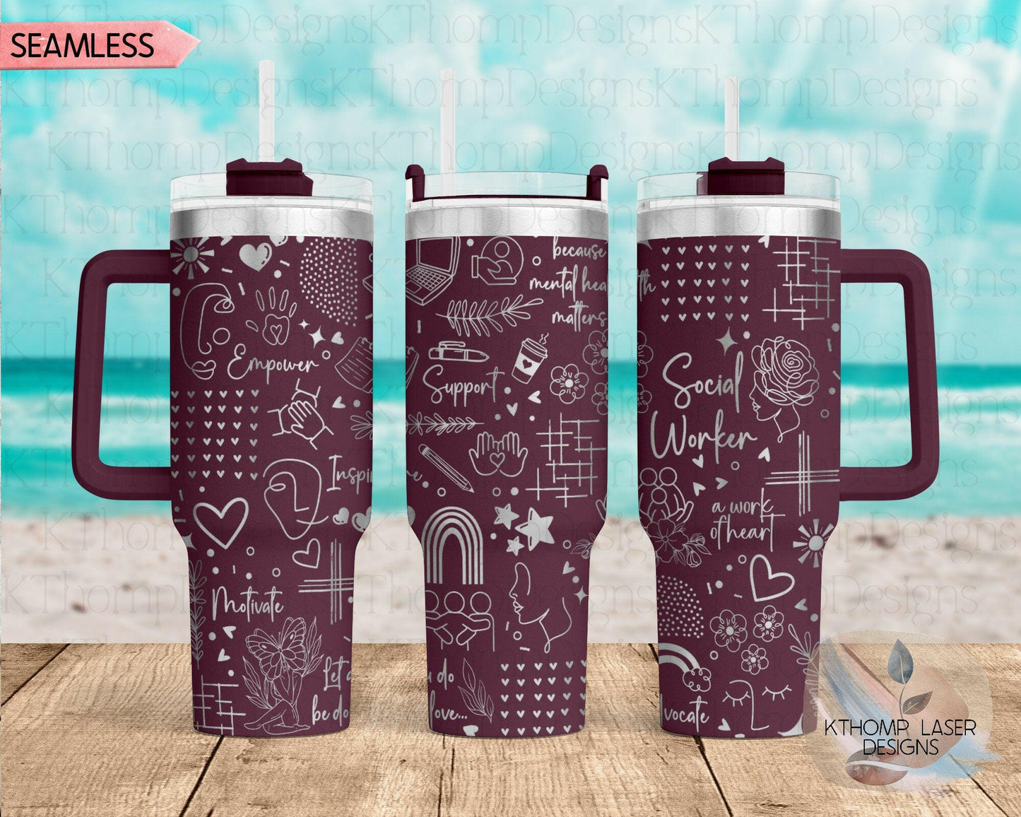 Social Worker Mental Health Laser Engraved Full Wrap Design for 40oz Tumbler, Digital Download, Seamless Design, SVG Wrap For Laser Rotary