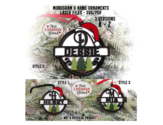 Monogram and Name Ornaments bundle, 3 versions, A-Z, layered laser file, SVG & PDF formats, digital file only