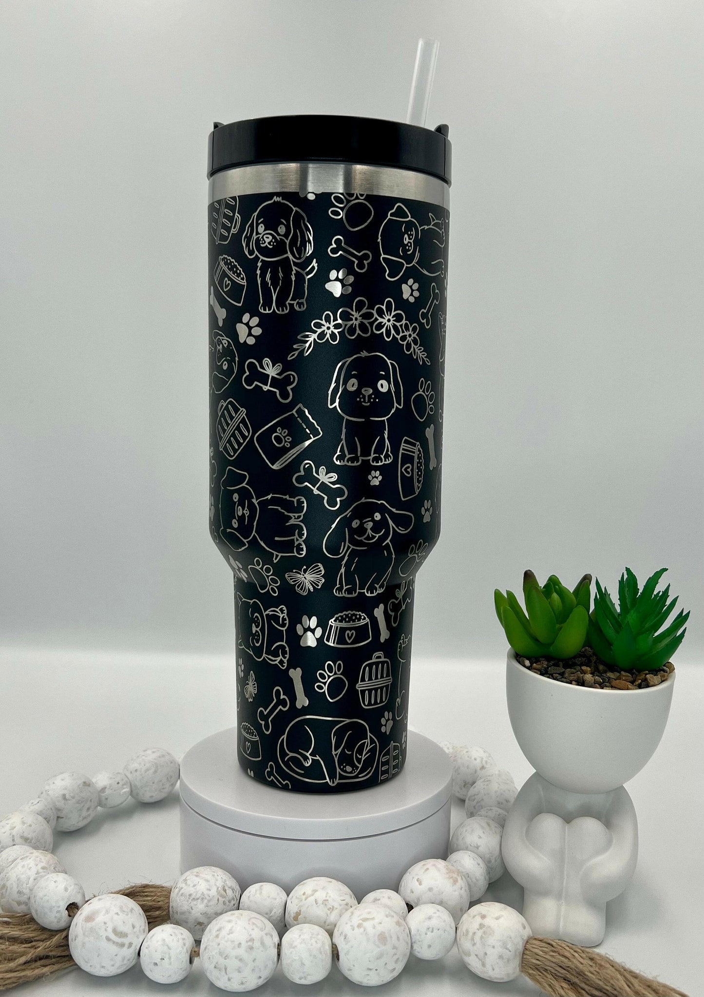 Dog Doodles Laser Engraved Full Wrap Design for 40oz Tumbler, Digital Download, Cute Dogs Seamless Design, SVG Tumbler Wrap For Laser Rotary