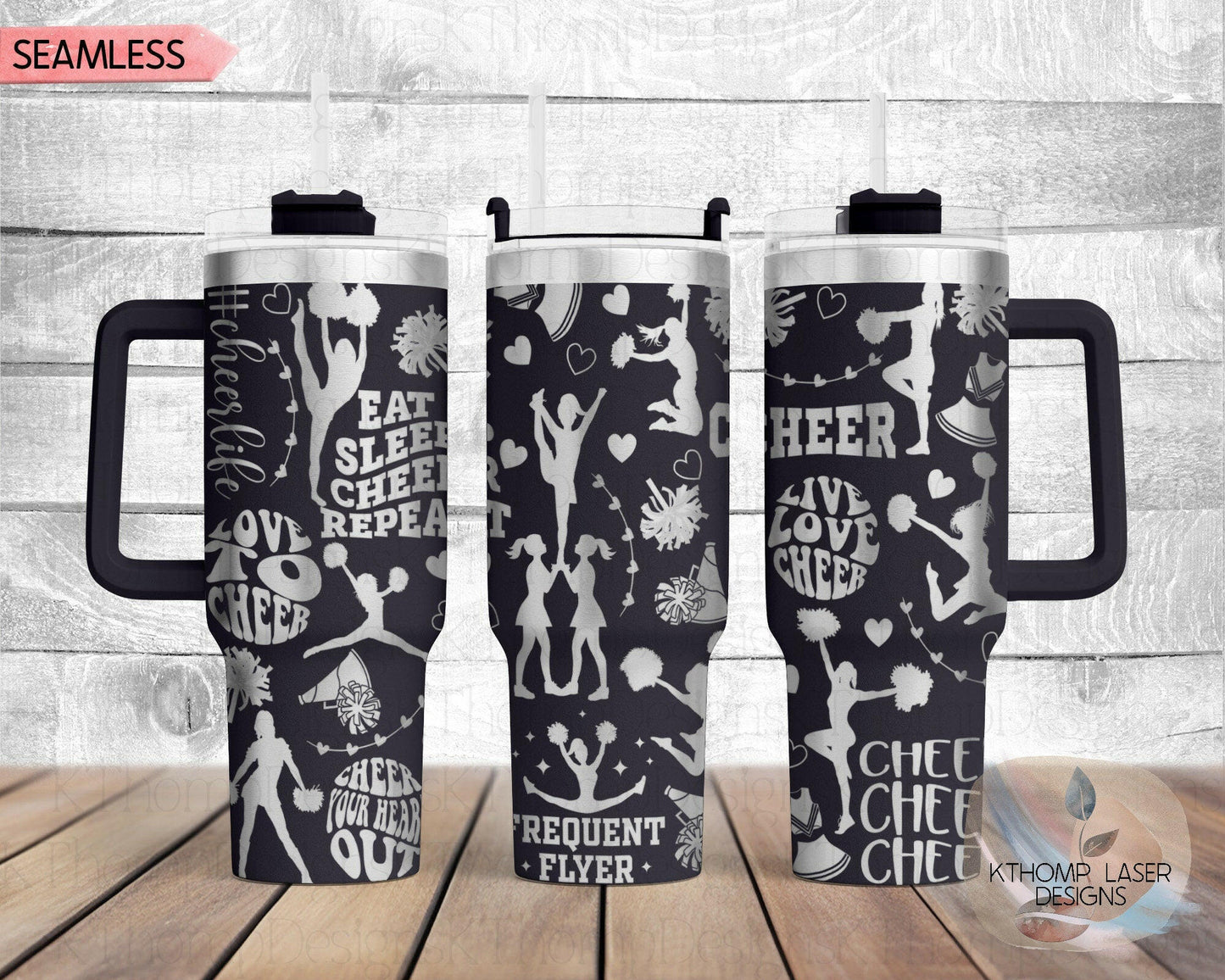 Cheer Laser Engraved Full Wrap Design for 40oz Tumbler, Digital Download, SVG, Cheerleader Seamless Design, Tumbler Wrap For Laser Rotary