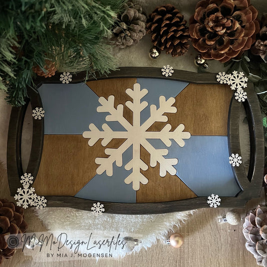 Snowflake Homedecor Tray - Quilted Herringbone Puzzle Layered, Patchwork Farmhouse Design