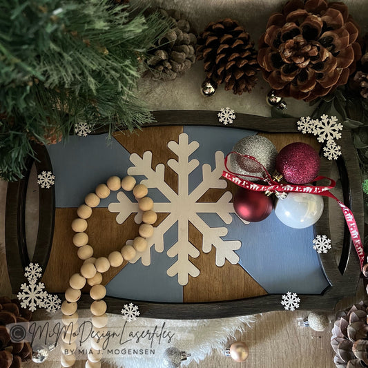 Snowflake Homedecor Tray - Quilted Herringbone Puzzle Layered, Patchwork Farmhouse Design