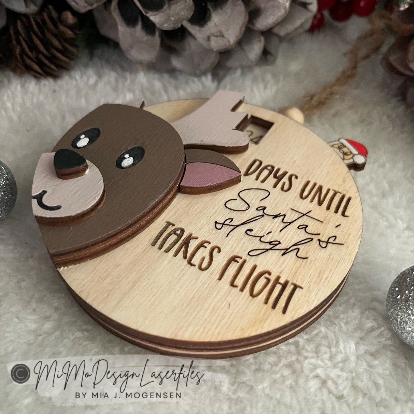 3D Reindeer Countdown to Christmas Sliding Ornament - Santa lever to make it turn and count down.