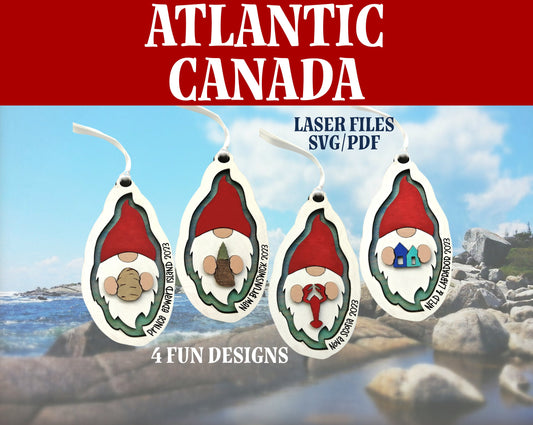 Atlantic Canada Gnome ornaments tags bundle Canadian themed Nova Scotia New Brunswick NFLD Labrador PEI laser file digital file only