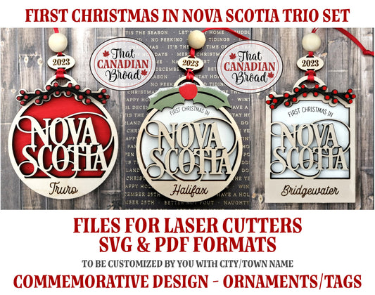 NOVA SCOTIA commemorative ornament and tag set Canadian themed ornaments and tags laser files digital files only Nova Scotia Canada