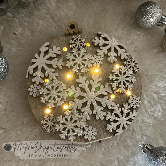 Snowflake Layered Fairy Light Bauble Ornament with door for battery change on the LED Lights
