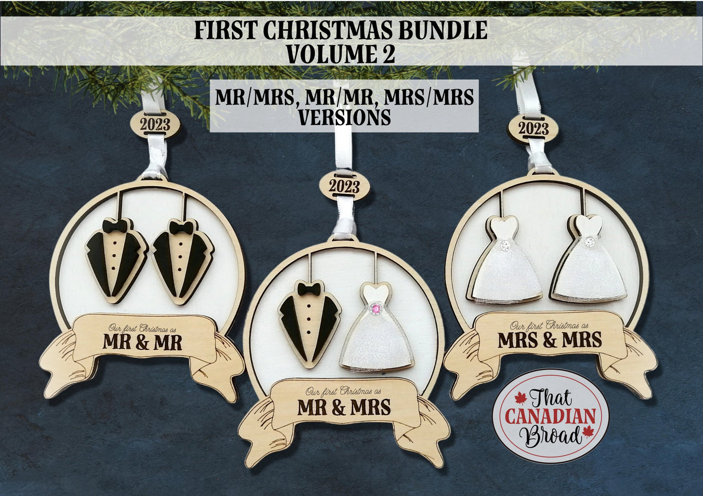 First Christmas Ornament bundle VOL 2, includes Mr and Mr, Mrs and Mrs, 2023-2030 included, same sex ornaments, svg, pdf, laser files only