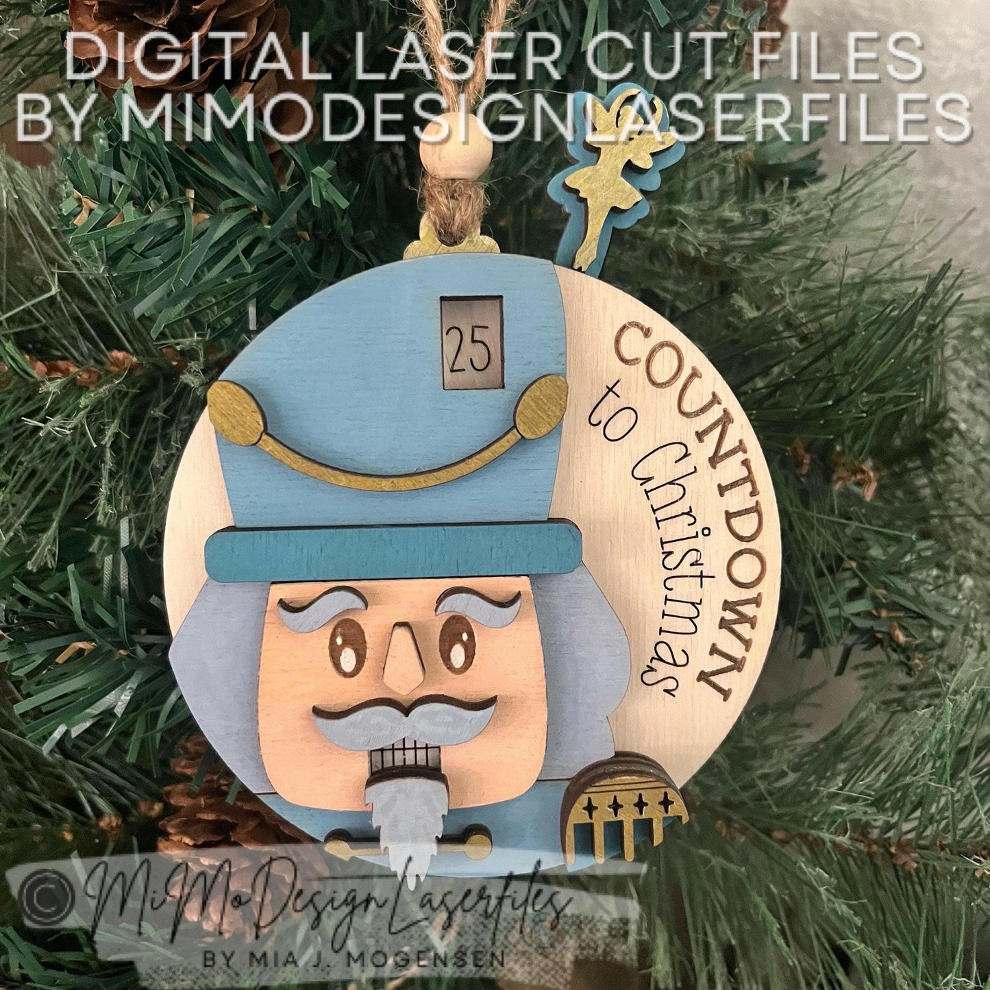 Nutcracker Countdown Christmas Ornament - Sugarplum Fairy + Scored Walnut Lever to turn & count down