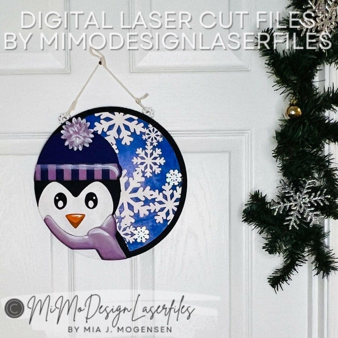 3D Penguin Door Hanger / Sign w. Snowflake Pattern - Christmas Winter Homedecor