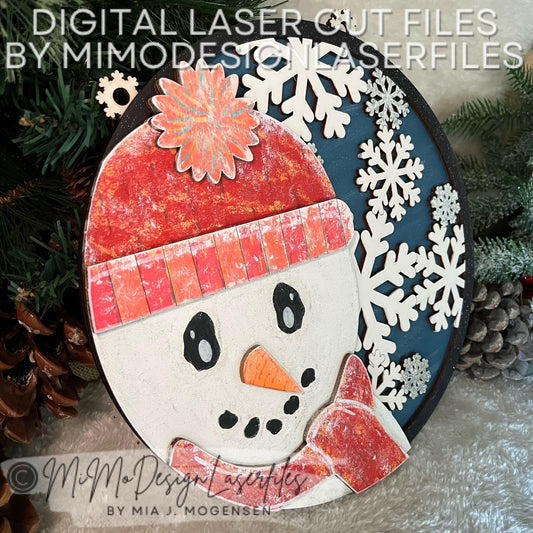 3D Snowman Door Hanger / Sign w. Snowflake Pattern - Christmas Winter Homedecor