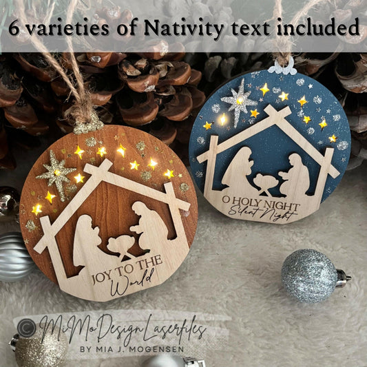 Nativity Scenes Layered Fairy Light Bauble Ornament with battery door to change batteries