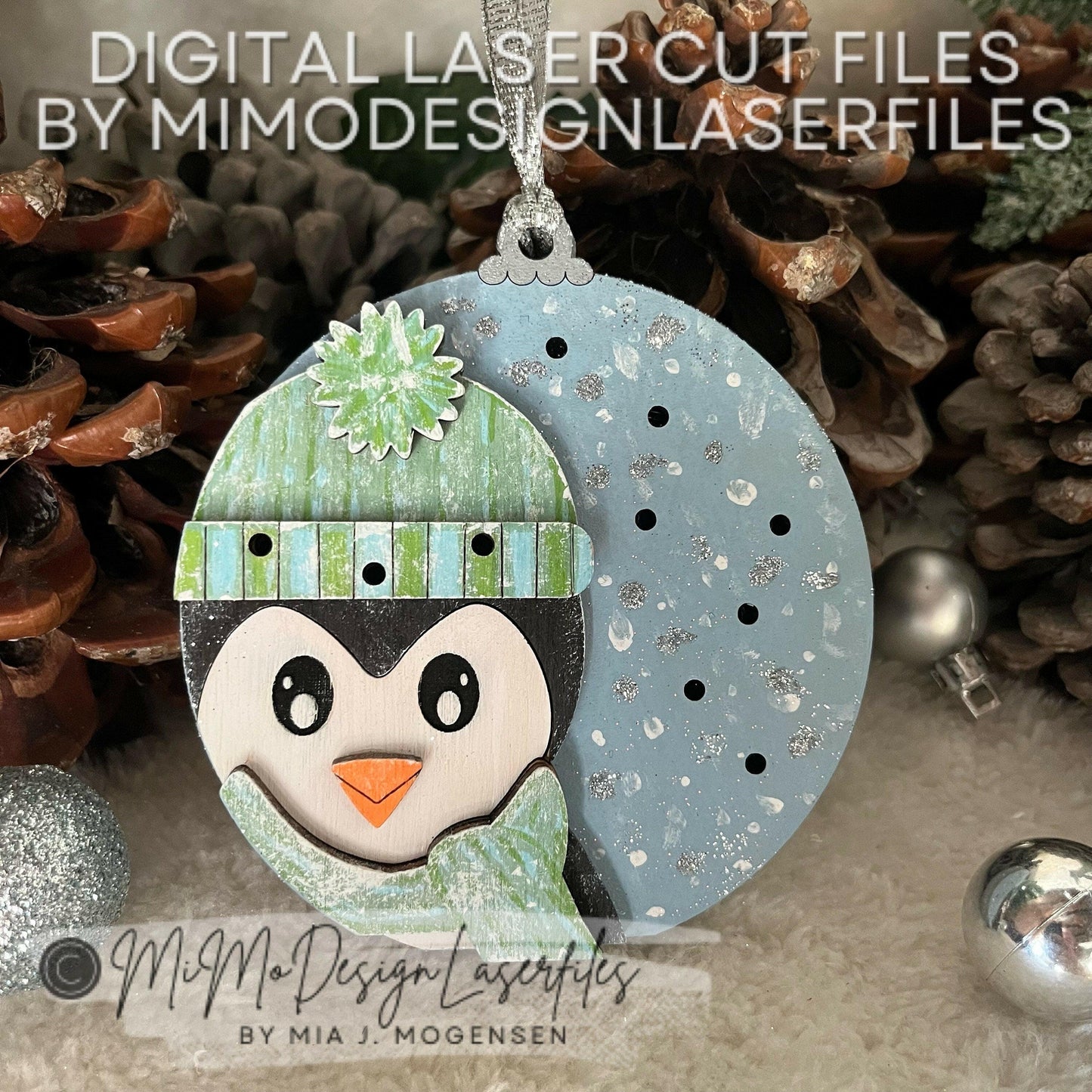 3D Penguin Xmas Layered Fairy Light Bauble Ornament with battery door to change batteries for LED Lights