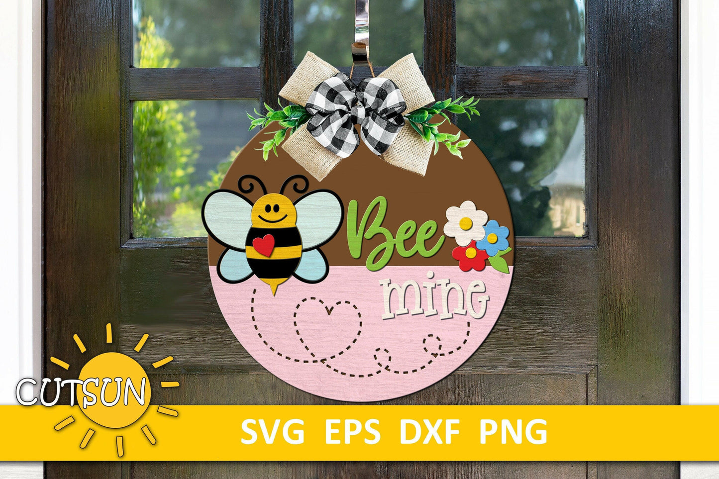 Bee Mine Door Hanger SVG Laser Cut Files Bee Svg Valentine Welcome Sign Svg Front Door Sign Glowforge File Bee svg