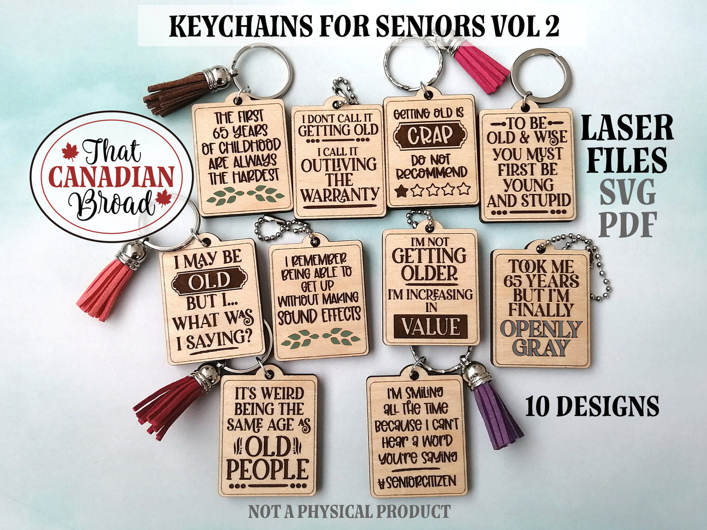 Keychains for Seniors Vol 2, funny keychains, 10 designs, keyhangers and keychains, laser file,  digital file only, svg, pdf,