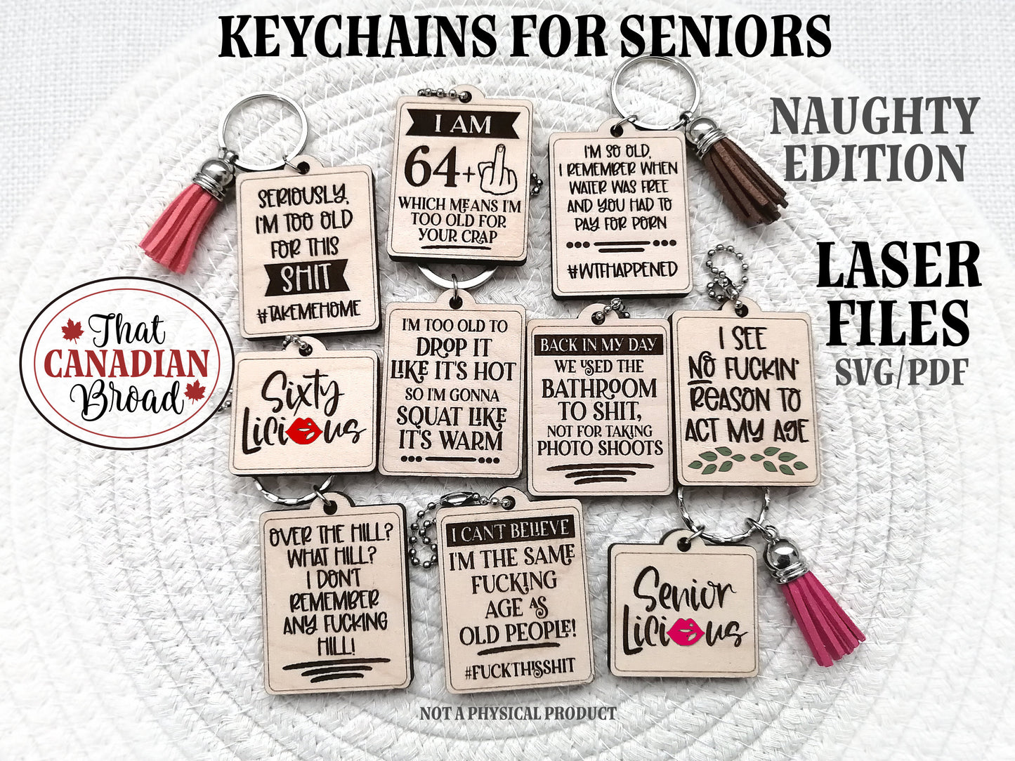Keychains For Seniors Naughty Edition, 10 designs, Inappropriate, senior humor, senior humour, funny keychains, laser file, SVG PDF