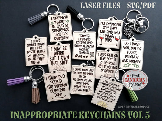 Inappropriate Keychains Vol 5, 10 designs, Inappropriate, adult humor, adult humour, funny keychains, Laser Files Adult Only, laser files, SVG PDF
