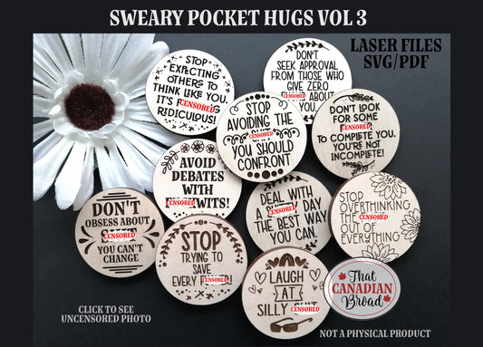 Sweary Pocket Hugs Vol 3, Set of 10, Inappropriate laser file, Inspiration, Motivation, Laser Files Adult Only, funny, naughty
