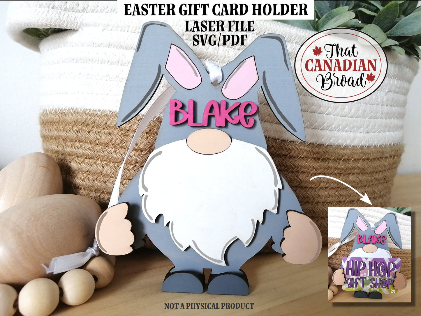 Easter Gift Card Holder Gnome, Standing or Hanging, gift card holder, laser file, svg, pdf, digital file only